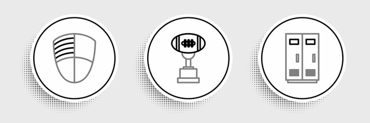 Obraz premium Set line Locker or changing room for football, basketball team or workers, Football club logo template and Award cup and American icon. Vector