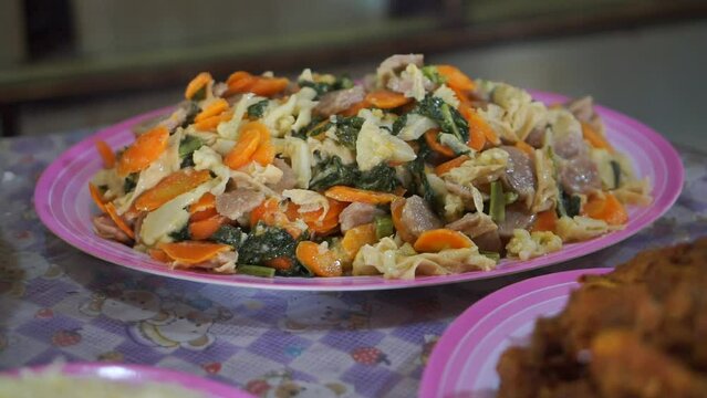 Capcay cooked with spices on big plate for buffet