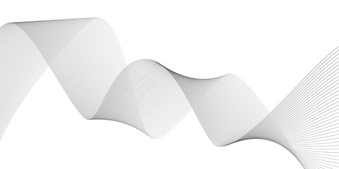 Creative wave of many gray lines on a white background isolated. Curved smooth lines created using bend tool. Abstract design. Vector illustration.