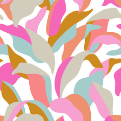 Elegant botanical leaves abstract seamless pattern. Tropical bush modern art.