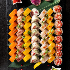sushi on the black stone