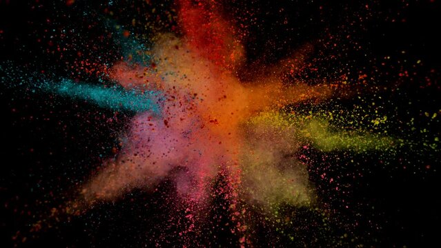 Super Slow Motion of Colored Powder Explosion Isolated on Black Background. Filmed on High Speed Cinema Camera, 1000fps.