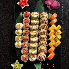 sushi on the black stone