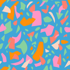 Fun terrazzo flooring seamless pattern. Abstract marbling geometric shape background