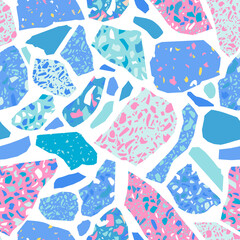 Fun terrazzo flooring seamless pattern. Abstract marbling geometric shape background