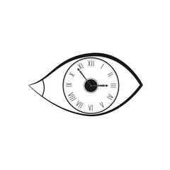 Clock in the eye icon. Vector image of an eye in which there is a clock face.