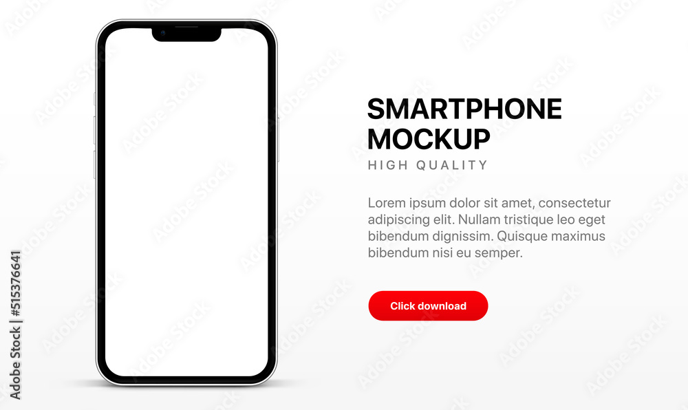 Poster Realistic smartphone mockup isolated with transparent screens. Smart phone mockup collection. Device front view. 3D mobile phone with shadow on white background. Realistic, flat and line style