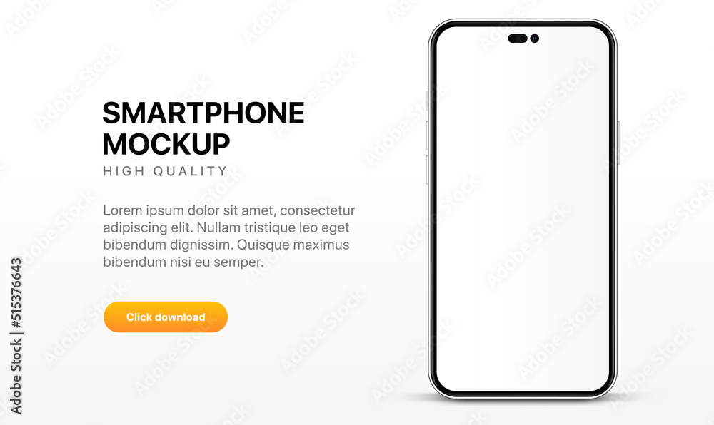 Poster Realistic smartphone mockup isolated with transparent screens. Smart phone mockup collection. Device front view. 3D mobile phone with shadow on white background. Realistic, flat and line style