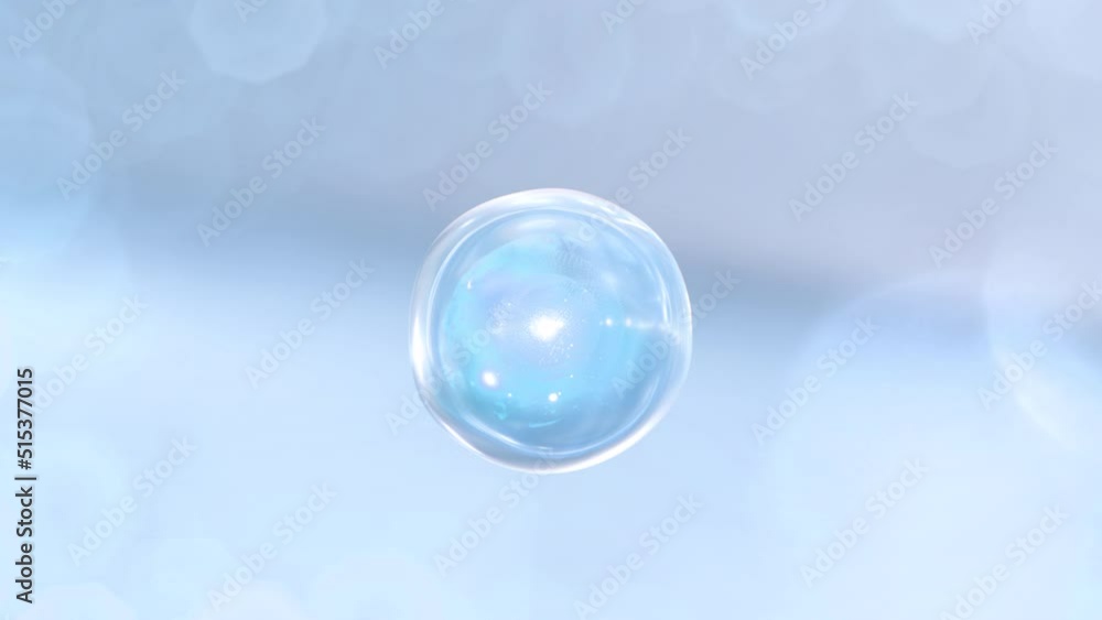 Poster 3d render animation with liquid, transparent bubbles flying away. macro shot of various bubbles in w