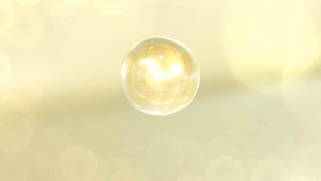 3D animation Cosmetics many atoms floating in droplets. Collagen bubbles Design. Moisturizing Cream and Serum Concept. Vitamin for health care and beauty concept