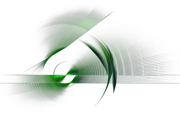 A green striped abstract propeller rotates on a white background. Abstract fractal background. 3d rendering. 3d illustration.