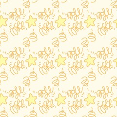 Stars doodle ornament. Yellow seamless pattern.