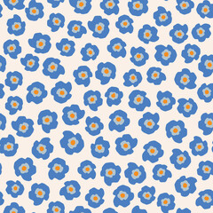Abstract floral seamless pattern in retro style. Simple surface design with abstract small flowers.