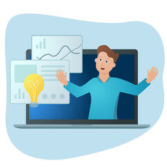 Men in online webinar, conference or presentation