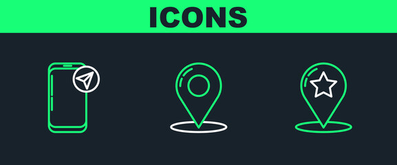Set line Map pointer with star, Infographic of city map navigation and pin icon. Vector