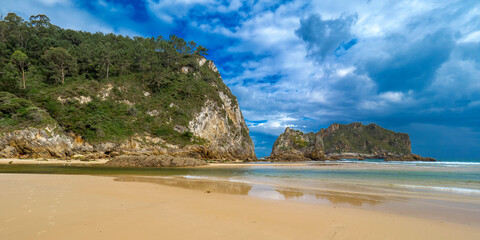 Coastline and Cliffs, Beach of La Franca, Protrected Landscape of the Oriental Coast of Asturias, La Franca, Ribadeveva, Asturias, Spain, Europe