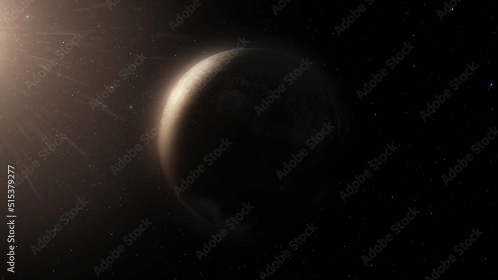 Poster beautiful planet rotates on the background of night sky. planet with nebula in deep space. planet ro