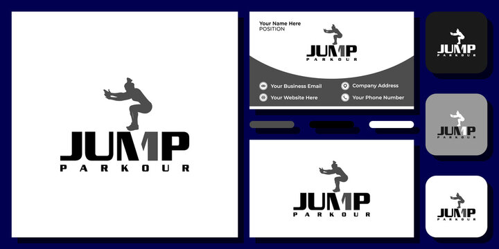 Jump Parkour Typography Action Sport Expert Urban Street Challenge With Business Card Template 