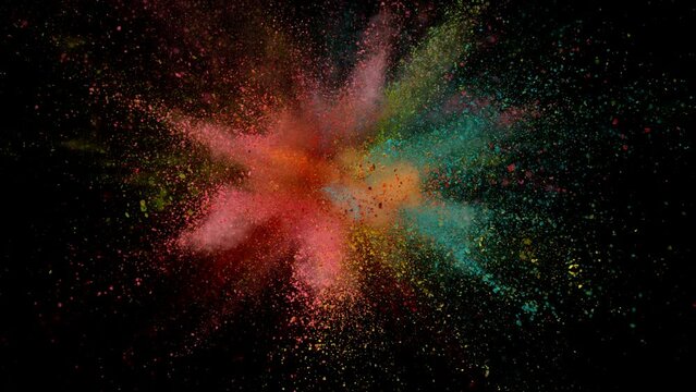 Super Slow Motion of Colored Powder Explosion Isolated on Black Background. Filmed on High Speed Cinema Camera, 1000fps.