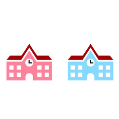 School with a green lawn. Icon. Flat vector illustration isolated on white background.High school building icon,outline vector sign, linear style pictogram isolated on white. Symbol, logo illustration