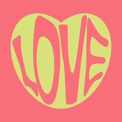 Vector inscription of love in the shape of a heart. illustration on a pink background