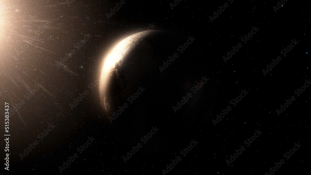 Poster beautiful planet rotates on the background of night sky. planet with nebula in deep space. planet ro
