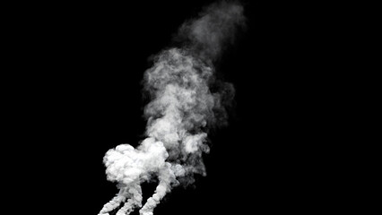 3 white smoke pollution pillars on black, isolated - object 3D illustration