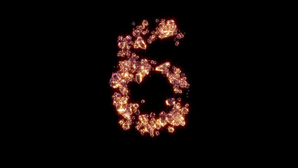 number 6 with strong goldish shine - luxury gems alphabet, isolated - object 3D illustration