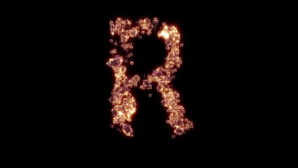 letter R with strong goldish shine - lux gems font, isolated - object 3D illustration