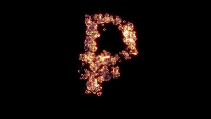 rouble sign with strong goldish shine - fashion gems alphabet, isolated - object 3D rendering