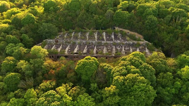 Top view of the ruins of a defensive structure. Architectural monument Tarakaniv fort, Ukraine.