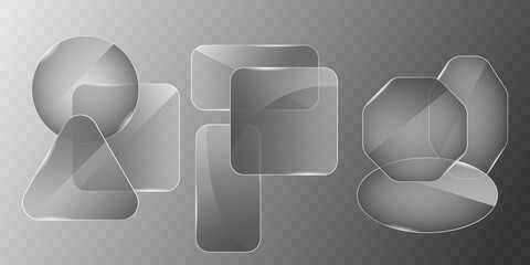 A set of glass plates of various shapes. Photorealistic vector illustration
