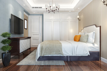Fototapeta na wymiar 3d rendering beautiful comtemporary luxury bedroom suite in hotel with tv