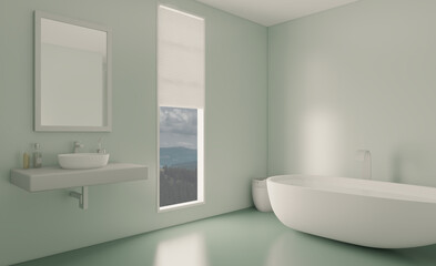 . Scandinavian bathroom, classic  vintage interior design. 3D rendering.