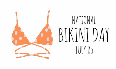 Vector illustration, National bikini day. In an orange bikini with gray circle polka dots. flat design. Could be a banner.