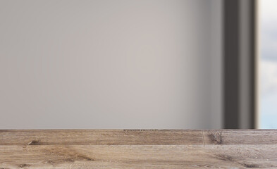 Elegant office interior. Mixed media. 3D rendering.. empty  room. Background with empty wooden table. Flooring.