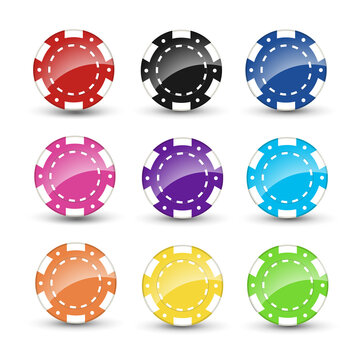  Set of poker chips isolated on white background. Casino Chips icon. Vector stock