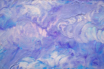 Clouds texture. Hand painted oil pastel creative colorful backgrounds. Purple abstract backdrop