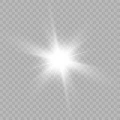 Sun, star, flare png.Bright light effect with rays and highlights for vector illustration.	