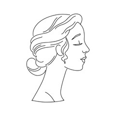 Retro profile portrait of a young woman. Elegant head greek style. Minimal sketch. 