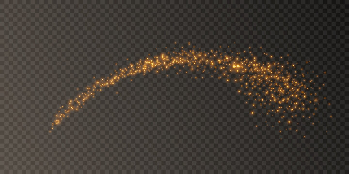 Golden Magic Star With Sparkling Dust. A Light Trail With A Lot Of Shimmering Dust Particles With A Bright Sheen. Eps Vector Png.