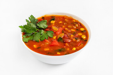 Italian minestrone soup on white