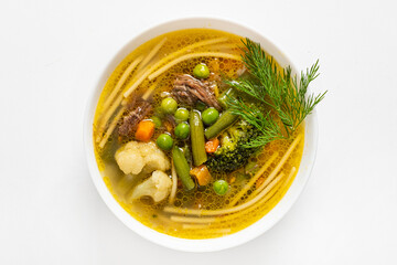 vegetable soup on the white background