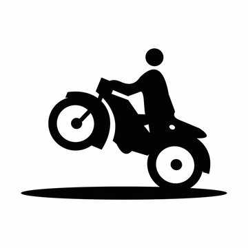 vector icon image of person riding a motorcycle standing style.
on a white background.
simple vector illustration design.