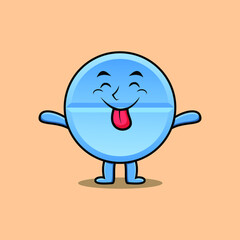 Cute cartoon pill medicine character with flashy expression in cute style