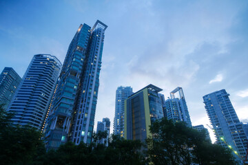 Fototapeta na wymiar low angle view of singapore modern city buildings.