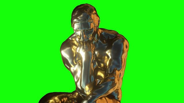 thinker man from gold at pop art style, a concept of the philosophy of  learning and logic 3d render on a green background