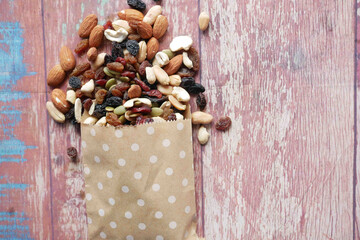 close up of many mixed nuts 