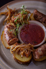 Grilled sausages with chili sauce