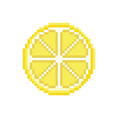 Round lemon slice vector icon. Pixel art. 8 bit logo for game. eps10